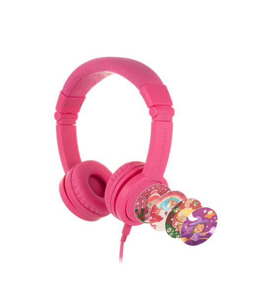 BuddyPhones Explore Plus | Foldable Kids Wired Headphones, Built-in Audio Sharing Cable with in-Line Mic - SafeAudio Volume-Limiting for Kindle, iPad