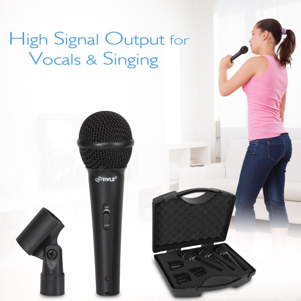 Pyle 3-Piece Professional Dynamic Microphone Kit - Cardioid Unidirectional Vocal Handheld Microphone with Hard Carry Case & Mic Holder/Clip - Pyle