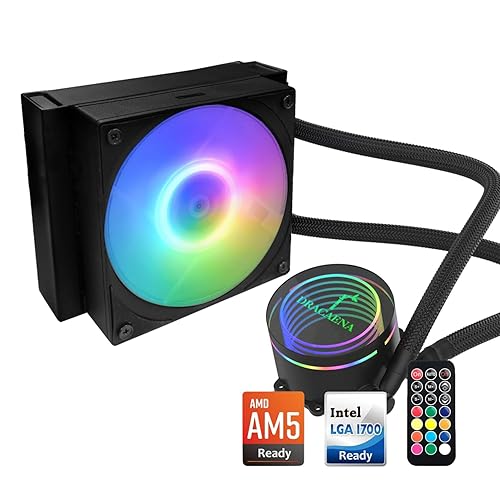 Dracaena.io 120mm AIO CPU Cooler - ARGB Remote Control, Quiet PWM ARGB Fan, Hydraulic Bearing Pump & Aluminum Radiator - for Intel