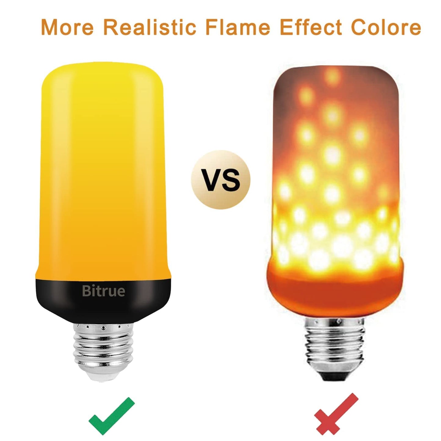 Bitrue LED Flame Effect Light Bulb, 4 Modes Flame Light Bulbs, E26 Base Fire Light Bulb with Gravity Sensor,Flickering Light Bulbs Halloween Home