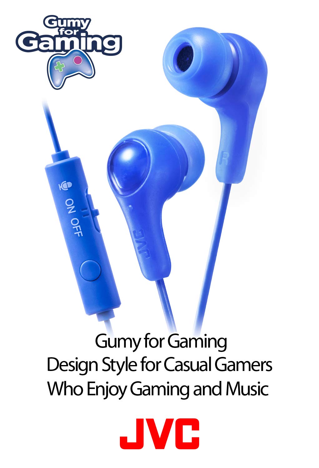 JVC Gumy Gamer, in Ear Earbud Headphones with Mic, Remote, and Mute Switch for Gaming and Chatting, Powerful Sound, Comfortable and Secure Fit…