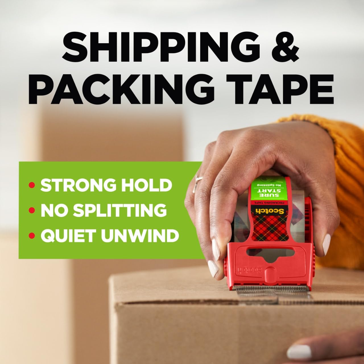 Scotch Sure Start Packing Tape, Clear, Quiet Unwind and Easy Start, 1.88 in. x 25 yd., 6 Tape Rolls, Designed for Packing, Shipping and Mailing, No