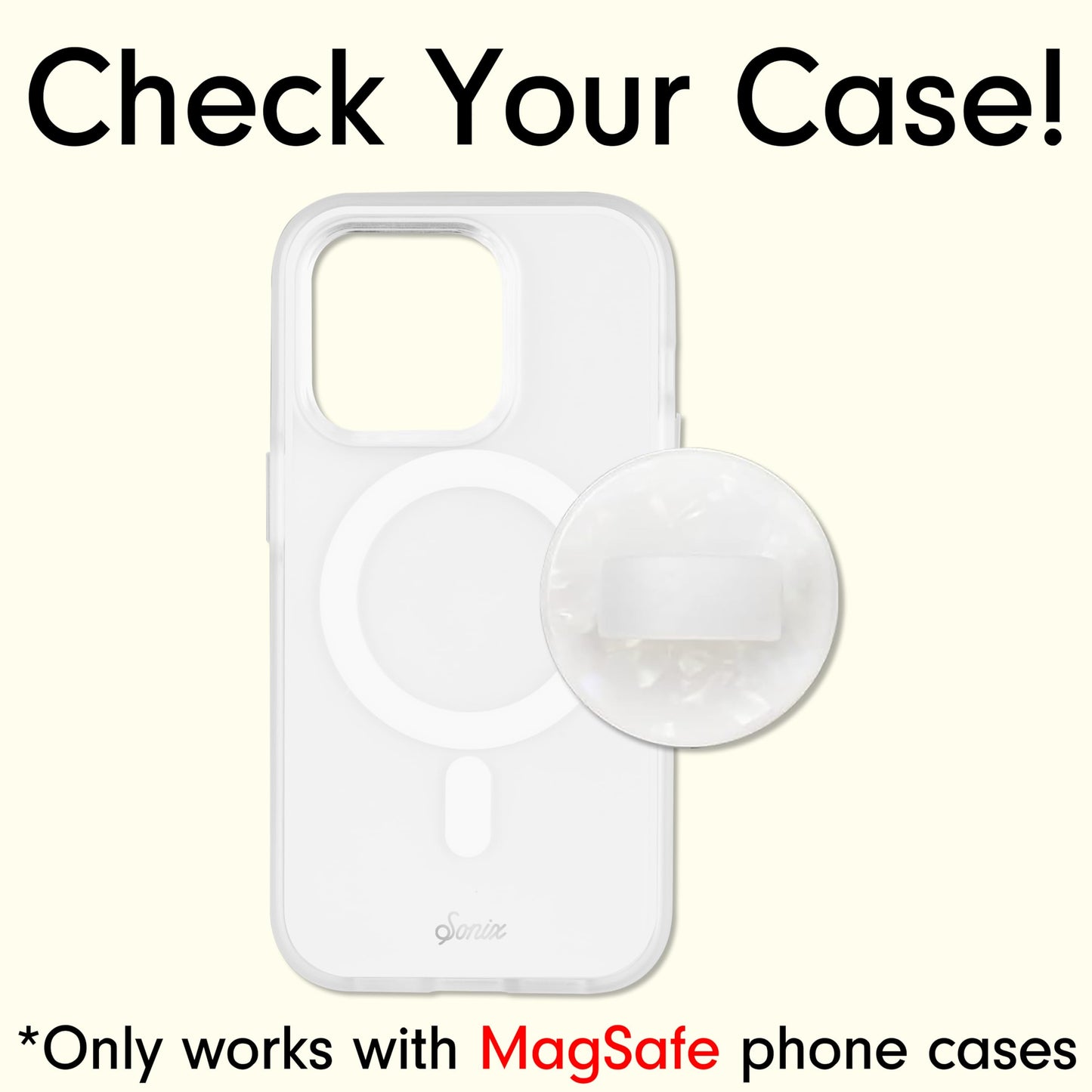 Sonix Magnetic Phone Grip, MagSafe Silicone Ring Loop Grip - Detachable Holder for Hand, Soft MagSafe Grip | White Pearl Tort