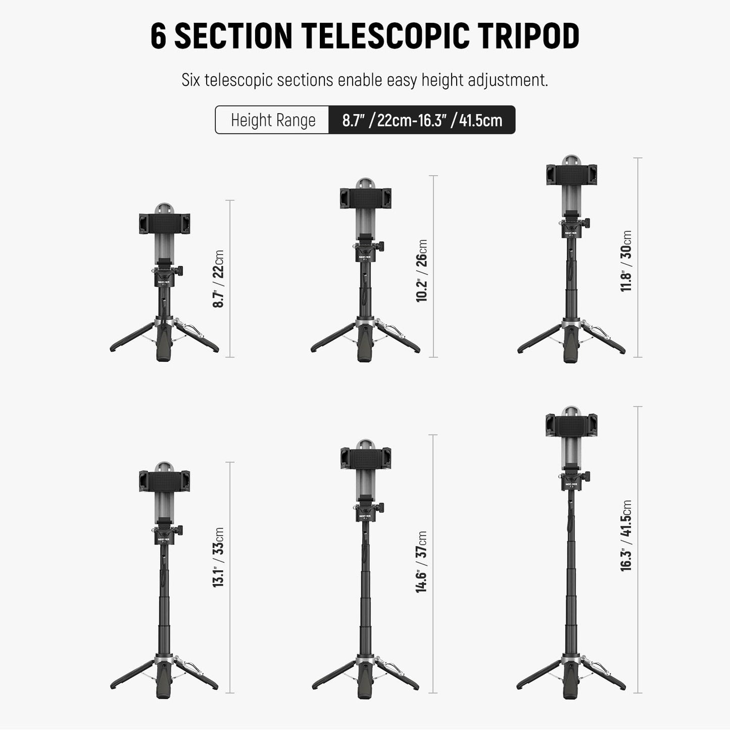 NEEWER Selfie Stick with Detachable Bluetooth Remote Shutter, Lightweight Foldable Travel Tripod for iPhone for YouTube/TikTok Vlogs Live Streaming