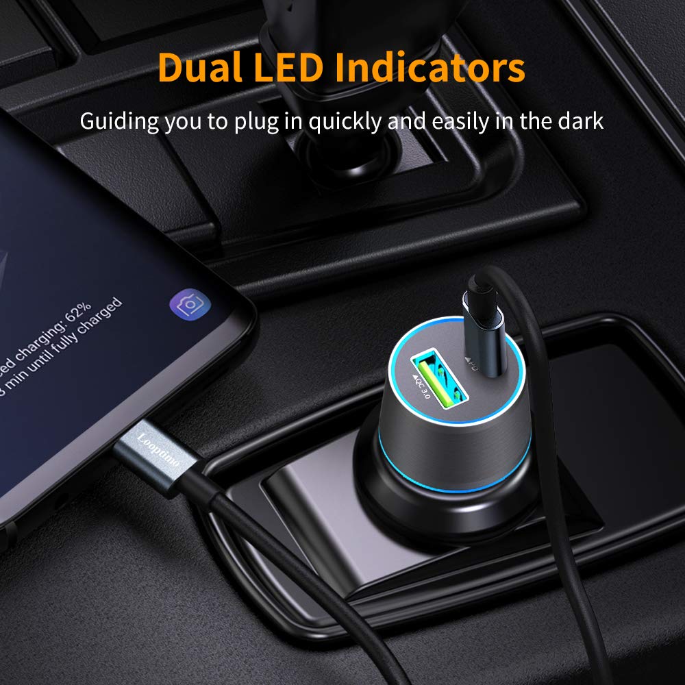 45W Fast USB C Car Charger for Google Pixel 10/10 Pro/10 Pro XL/9/9a/8/7, Galaxy S26+/S25 Ultra, Looptimo Android Phone Plug PD & QC3.0 Cigarette
