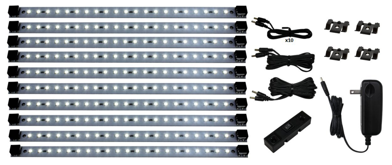 Inspired LED Super Deluxe Pro Series 21 LED Kit Under Cabinet Lighting | 24 Watt 12V DC | Pure White ~4200 K 135 lm/ft (Dimmer Optional-See