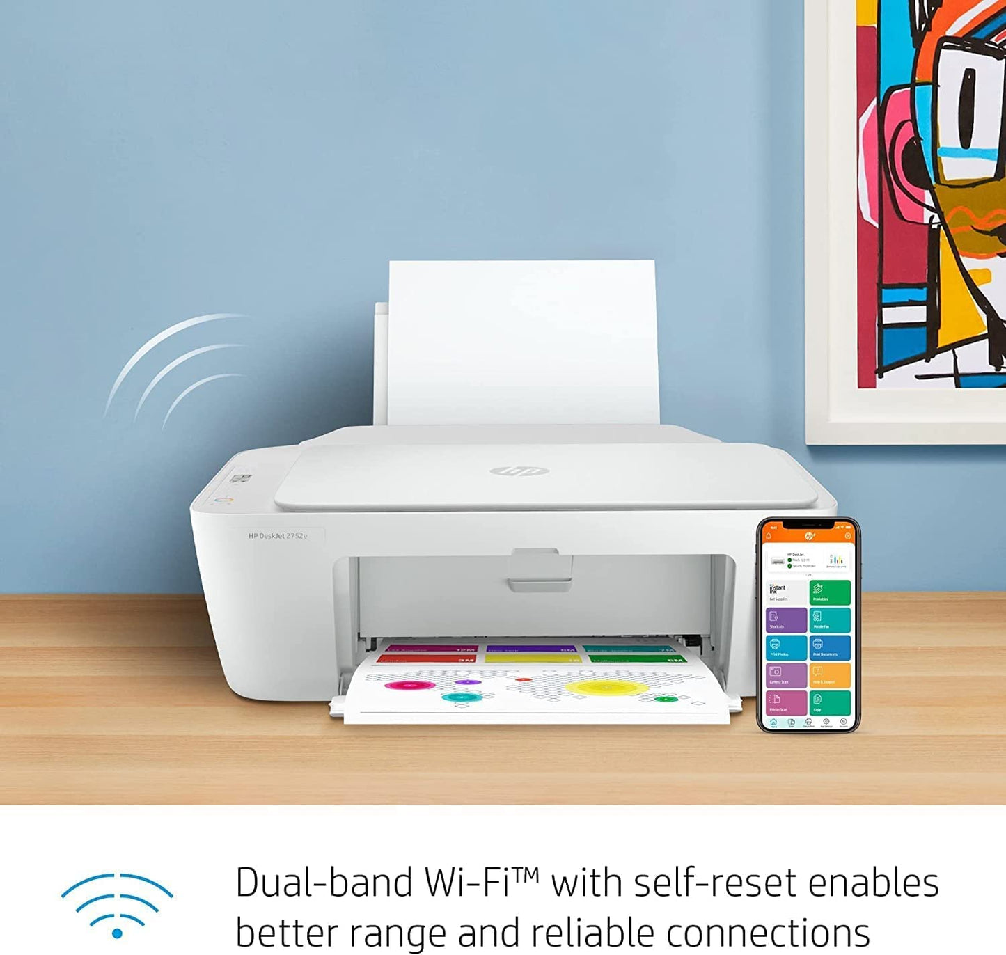 HP DeskJet 2752e Wireless All-in-One Instant Ink Ready Color Inkjet Printer, White - Print Scan Copy - Icon LCD Display, 1200 x 1200 dpi, WiFi