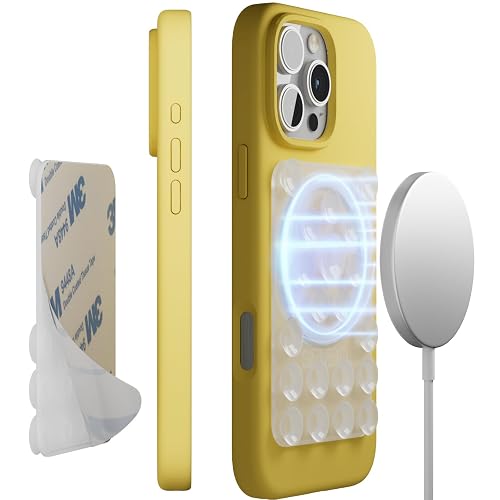 SEMBO Silicone Suction Phone Case Mount, Adhesive Sticky Phone Grip with Built-in Magnet for MagSafe Accessories - Hands-Free Mirror Shower Phone