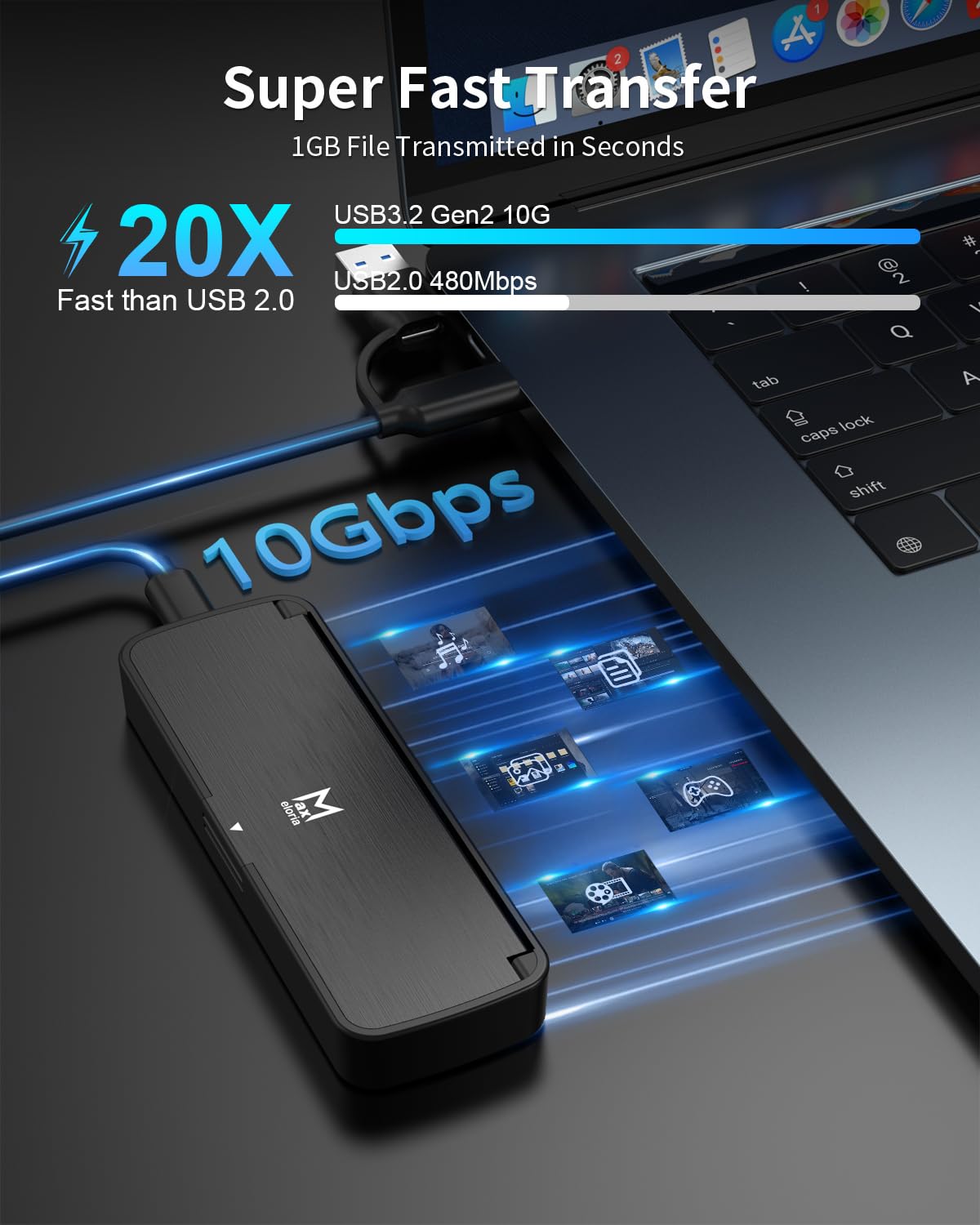M.2 NVMe SSD Enclosure USB 3.2 Gen 2 10Gbps, Tool-Free External SSD Case Reader, Aluminum Cooling, Compatible with M&M+B Key NVMe SSD, Fit