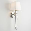 Possini Euro Design Irene Modern Wall Lamp Polished Nickel Silver Hardwired 6" Wide Fixture Mounted Clear Fluted Column Arm White Fabric Shade Bedroom