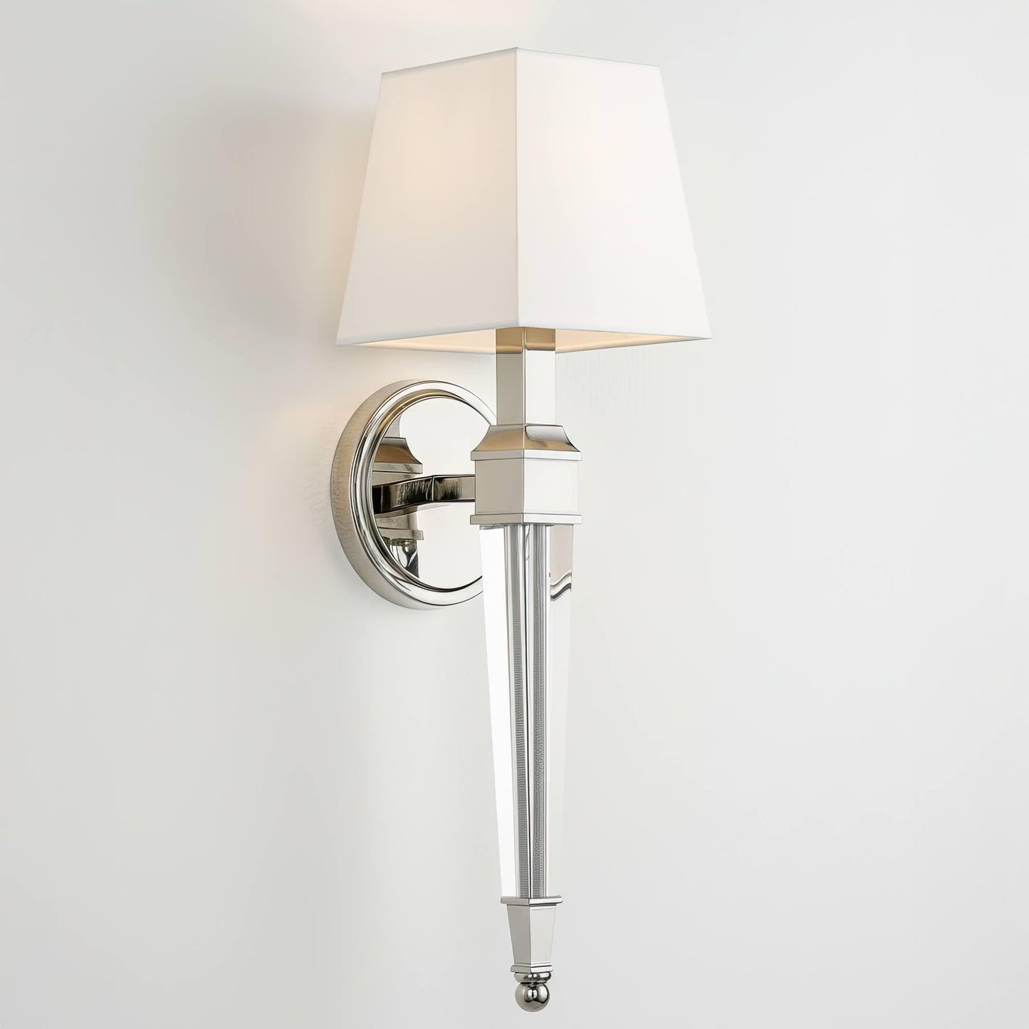 Possini Euro Design Irene Modern Wall Lamp Polished Nickel Silver Hardwired 6" Wide Fixture Mounted Clear Fluted Column Arm White Fabric Shade Bedroom