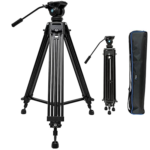 YUSEN 62"/158CM Video Tripod Professional Heavy Duty Aluminum Twin Tube Video Tripod 360 Degree Fluid Head Mid-Level Spreader for DSLR Camcorder