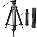 YUSEN 62"/158CM Video Tripod Professional Heavy Duty Aluminum Twin Tube Video Tripod 360 Degree Fluid Head Mid-Level Spreader for DSLR Camcorder