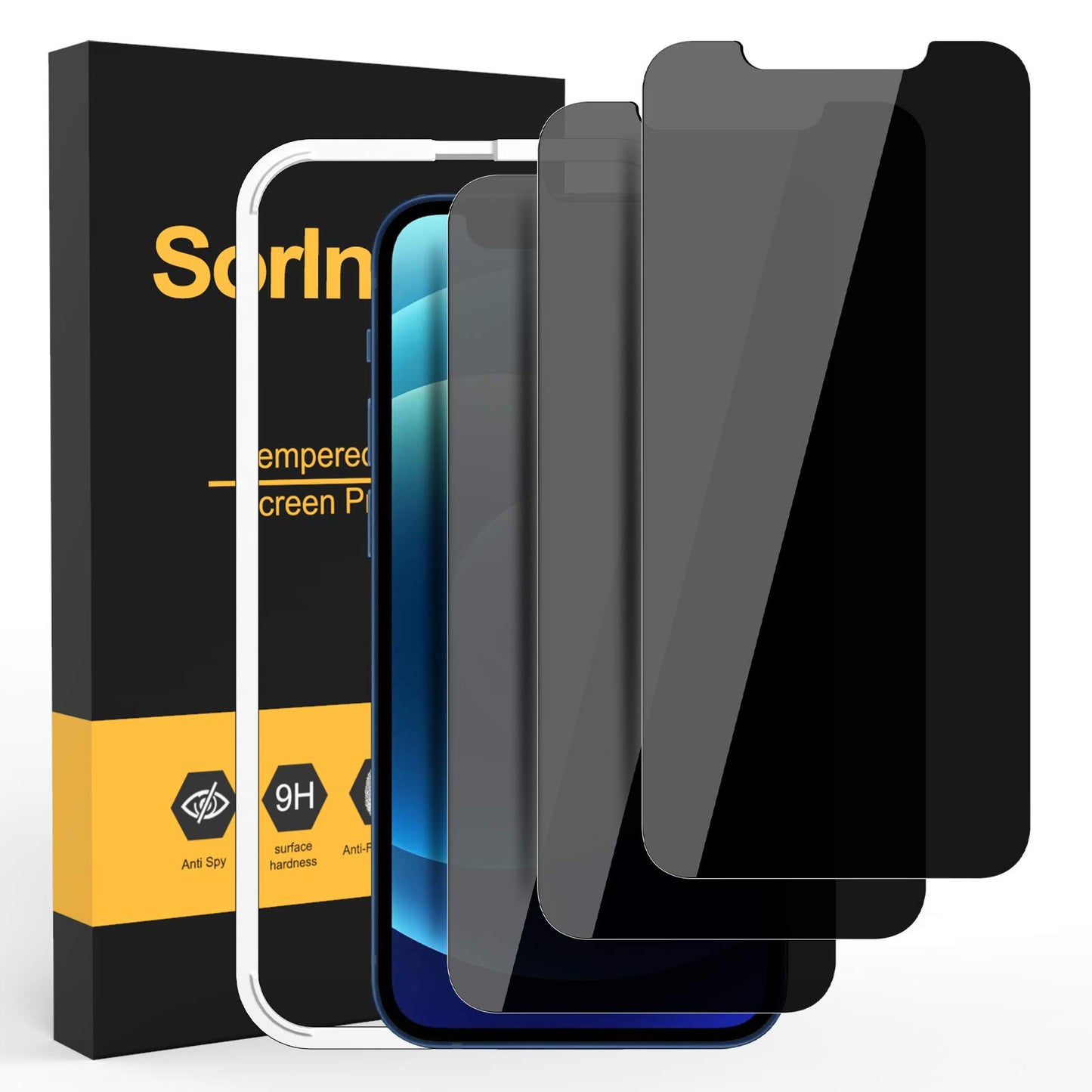 sorlnern 3-Pack Privacy Screen Protector for iPhone 12/12 Pro Privacy Screen Protector, Anti Spy Tempered Glass Film, 9H Hardness, Sensitive Touch