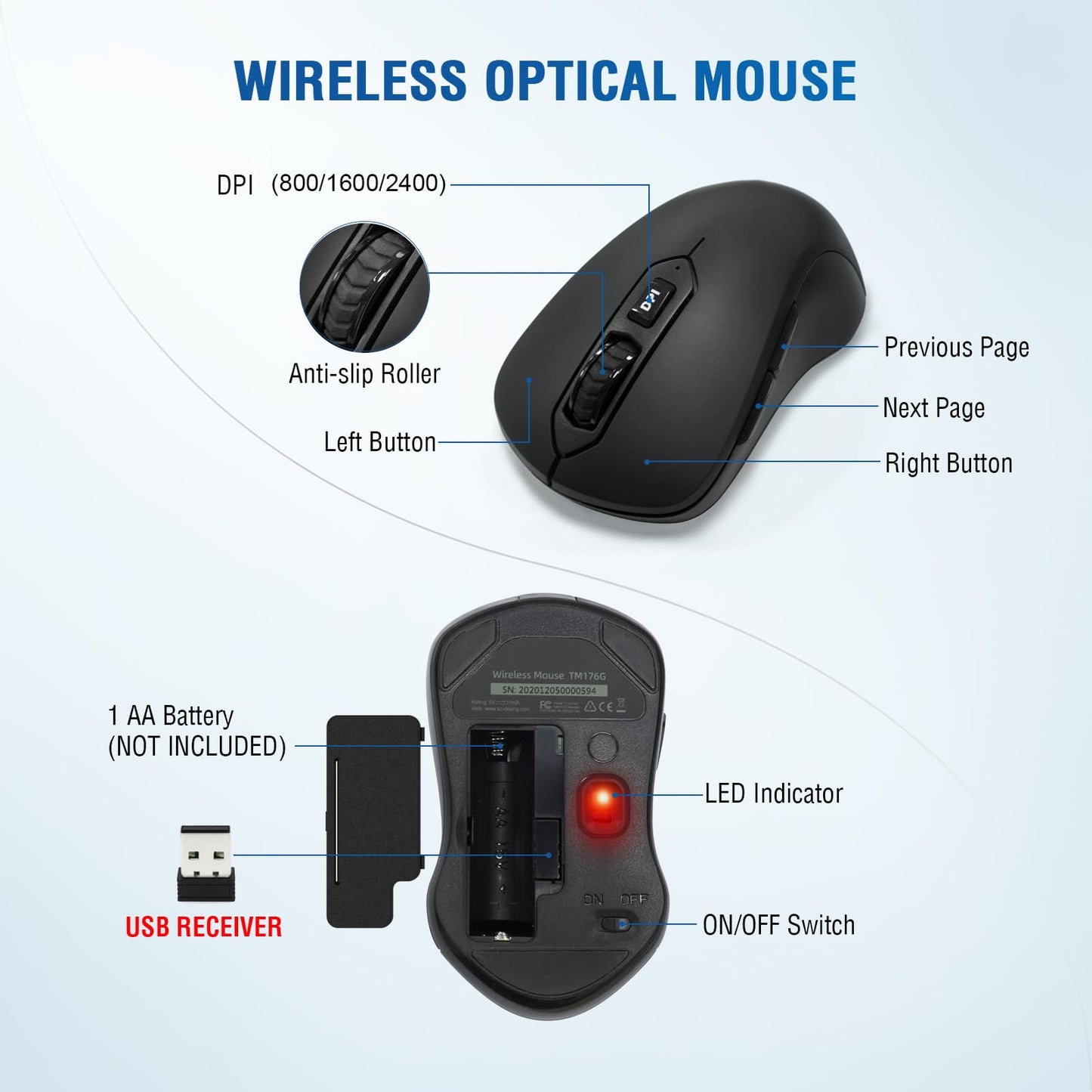 Wireless Keyboard and Mouse Combo, Full-Sized 2.4GHz Wireless Keyboard with Comfortable Palm Rest and Optical Wireless Mouse for Windows, Mac OS