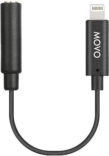 Movo IMA-1 Female 3.5mm TRRS Microphone Adapter Cable to Lightning Connector Dongle Compatible with Apple iPhone, iPad Smartphones and Tablets