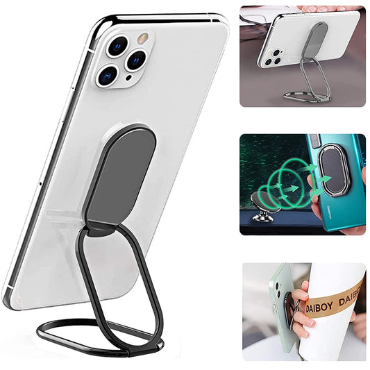 Cell Phone Ring Holder Finger Kickstand, CLZWiiN Foldable 360° Rotation Cellphone Stand for Desk, Office Desktop, Magnetic Car Mount, Metal