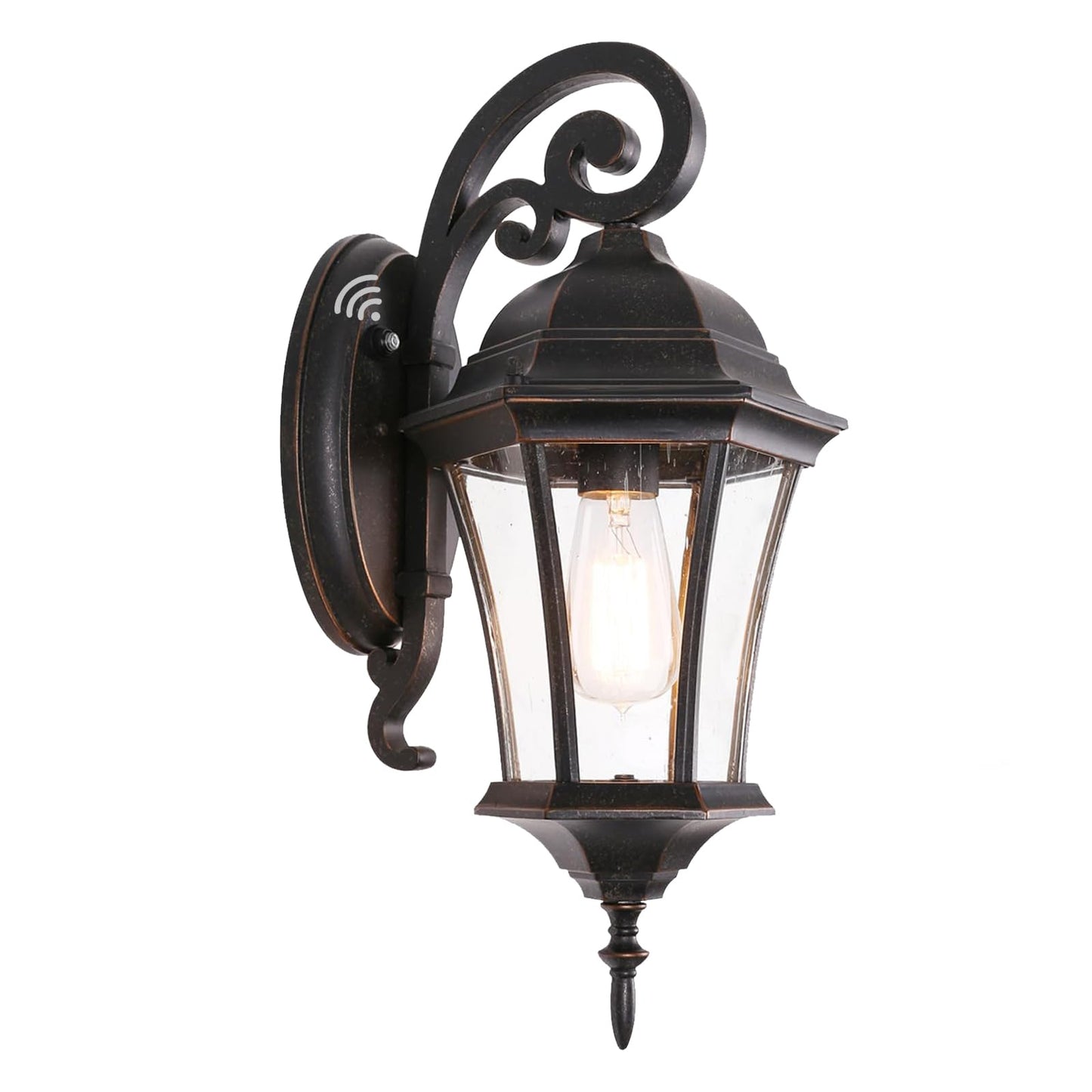 GOALPLUS Dusk to Dawn Outdoor Wall Light Fixture 18” High Antique Bronze Porch Light with Wall Mount, Vintage Waterproof Wall Sconce with Clear Seeded