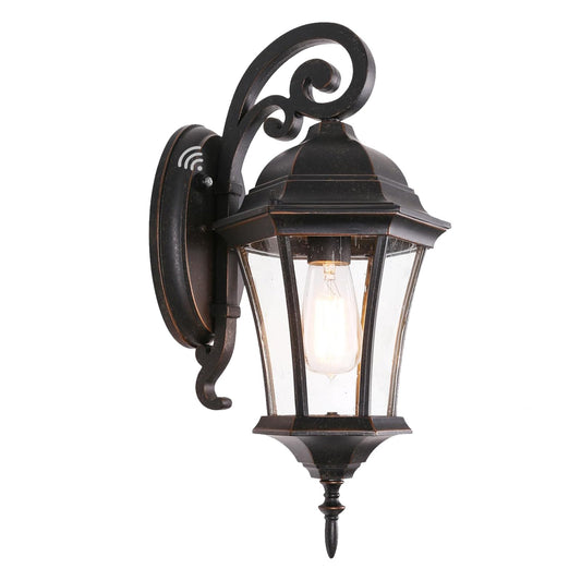 GOALPLUS Dusk to Dawn Outdoor Wall Light Fixture 18” High Antique Bronze Porch Light with Wall Mount, Vintage Waterproof Wall Sconce with Clear Seeded