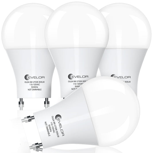 evelor GU24 LED Light Bulbs,60 Watt Equivalent,Soft White 2700K,4-Pack