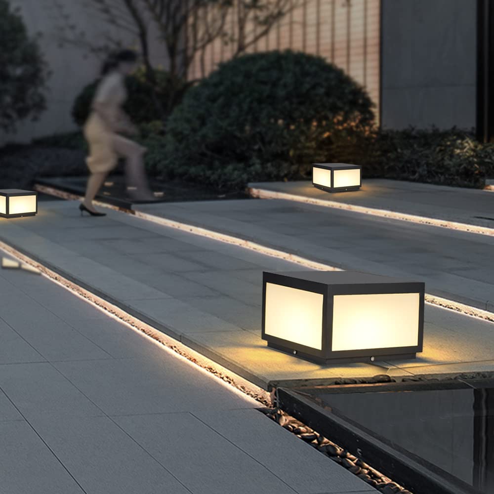 AILICIN Outdoor Modern Stainless Steel Post Light, LED Fence Deck Cap Light Lantern Column Lamp for Flat Surface Patio Garden Decoration with IP54