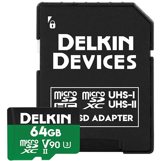 Delkin Devices 64GB Power MicroSD UHS-II (V90) - 300MB/s Read, 250MB/s Write, for 8K, 4K, 3D, HDR, and 360 Video Recording | High-Performance