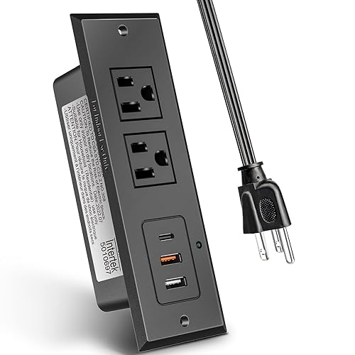 Type-C Conference Recessed Power Strip Socket,20W PD Fast Charging USB-C Power Strip,with 2 Outlets & 2 USB-A Ports &1 USB-C Port, 6.5ft Extension