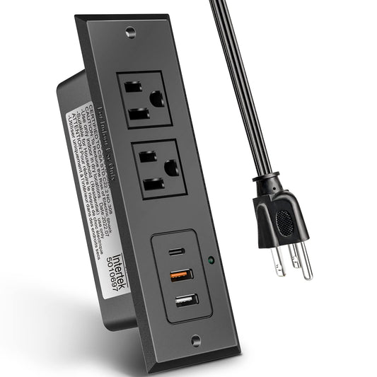 Type-C Conference Recessed Power Strip Socket,20W PD Fast Charging USB-C Power Strip,with 2 Outlets & 2 USB-A Ports &1 USB-C Port, 6.5ft Extension
