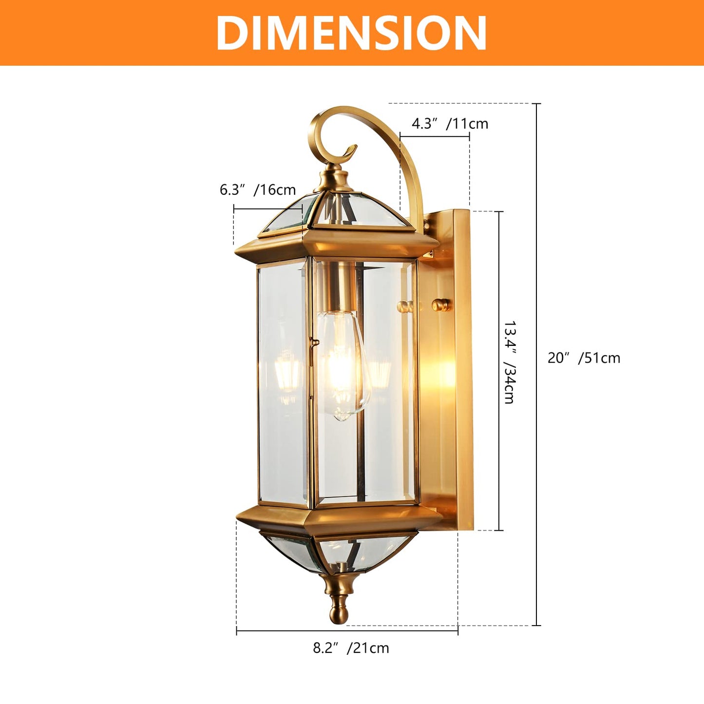 Milaii Copper Exterior Wall Light 20" H Outdoor Light Fixture Waterproof Wall Sconce Oil Rubbed Brass Porch Light with Clear Glass Lantern Wall Mount