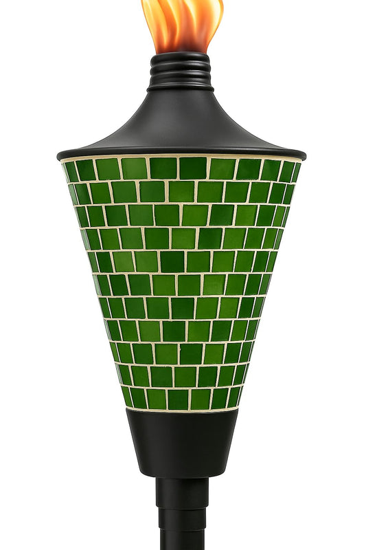 AK TRADING CO. Glass Mosaic Outdoor Garden Torch Light - Stylish and Functional for Patio & Landscape Decor, 62-inch, Green