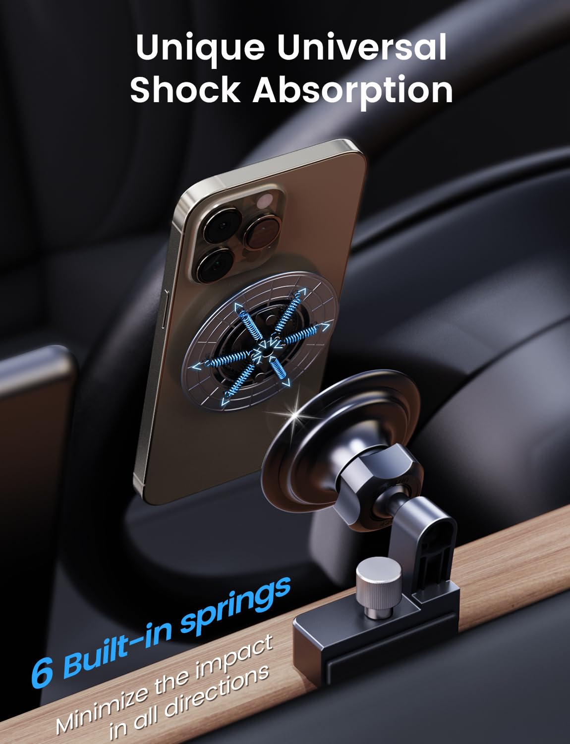 Marnana Phone Holder for Tesla Model 3/Y, for Magsafe Magnetic Universal Shock Absorption(6 Built-in Springs) Car Mount, 360 Degree Rotatable Phone