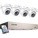 ZOSI 3K Lite Security Camera System with 1TB Hard Drive,AI Human/Vehicle Detection,Night Vision,H.265+ 8Channel HD TVI DVR Recorder,4pcs 1080P HD