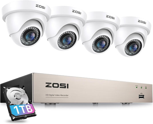 ZOSI 3K Lite Security Camera System with 1TB Hard Drive,AI Human/Vehicle Detection,Night Vision,H.265+ 8Channel HD TVI DVR Recorder,4pcs 1080P HD