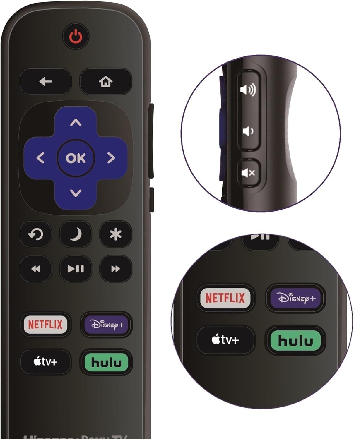 Replacement Remote Control Compatible with All Hisense Roku TV Smart 4K TVs ?Not for Roku Stick and Roku Box?(Netflix/Disney Plus/Apple TV+ / Hulu)