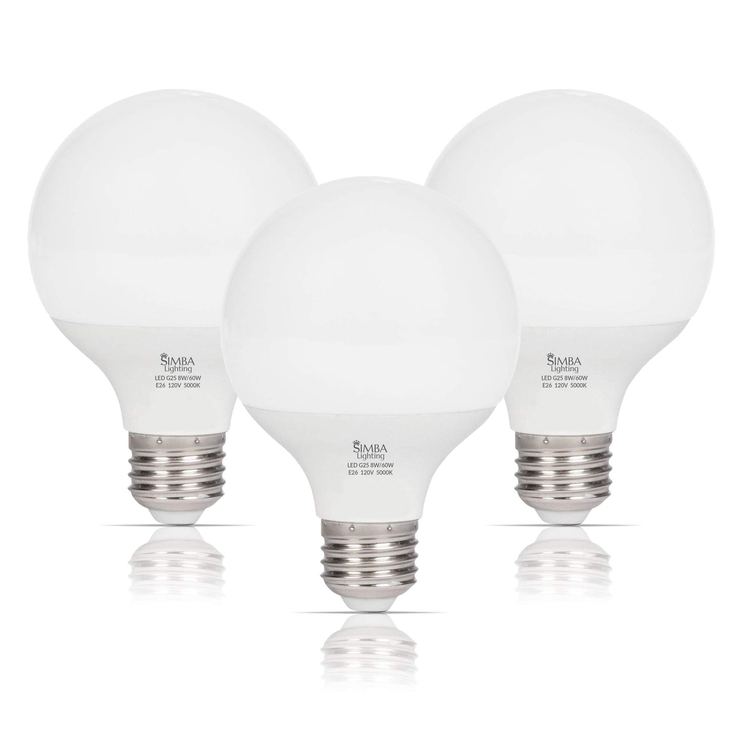 Simba Lighting LED G25 Bulbs 8W 60W Equivalent 120V E26 Daylight, 3 Pack