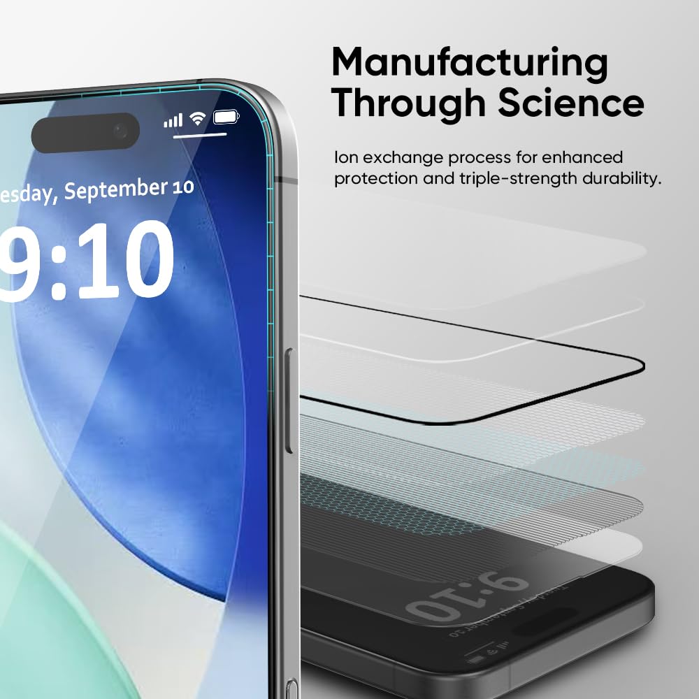 FLOLAB NanoArmour ONETIME 2 Pack for iPhone 17 Pro Screen Protector, Tempered Glass, Ultra Clear, InfinityEdge-to-Edge, Easy Install, Dust-Free