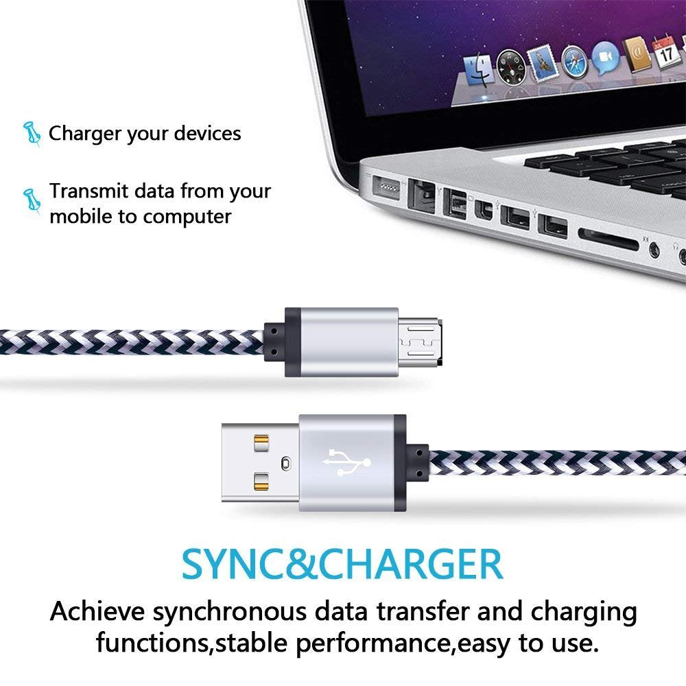 FiveBox Micro USB Charger Cable, 5-Pack 6ft Micro USB Cable Cord Braided Fast Charging Phone Charger for Samsung Galaxy J3 J7 S6 S7 Edge, Tablet, LG