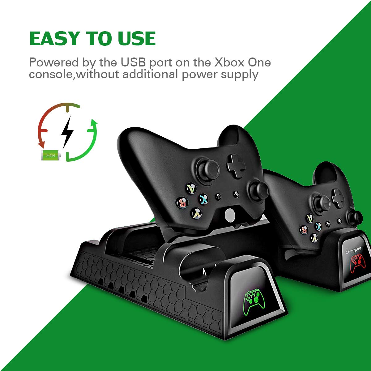 Cooling Stand for Xbox One/One S/One X, CTPOWER Vertical Charging Station with 2 Pack 600mAh Batteries, Games Storage, Dual Controller Charging