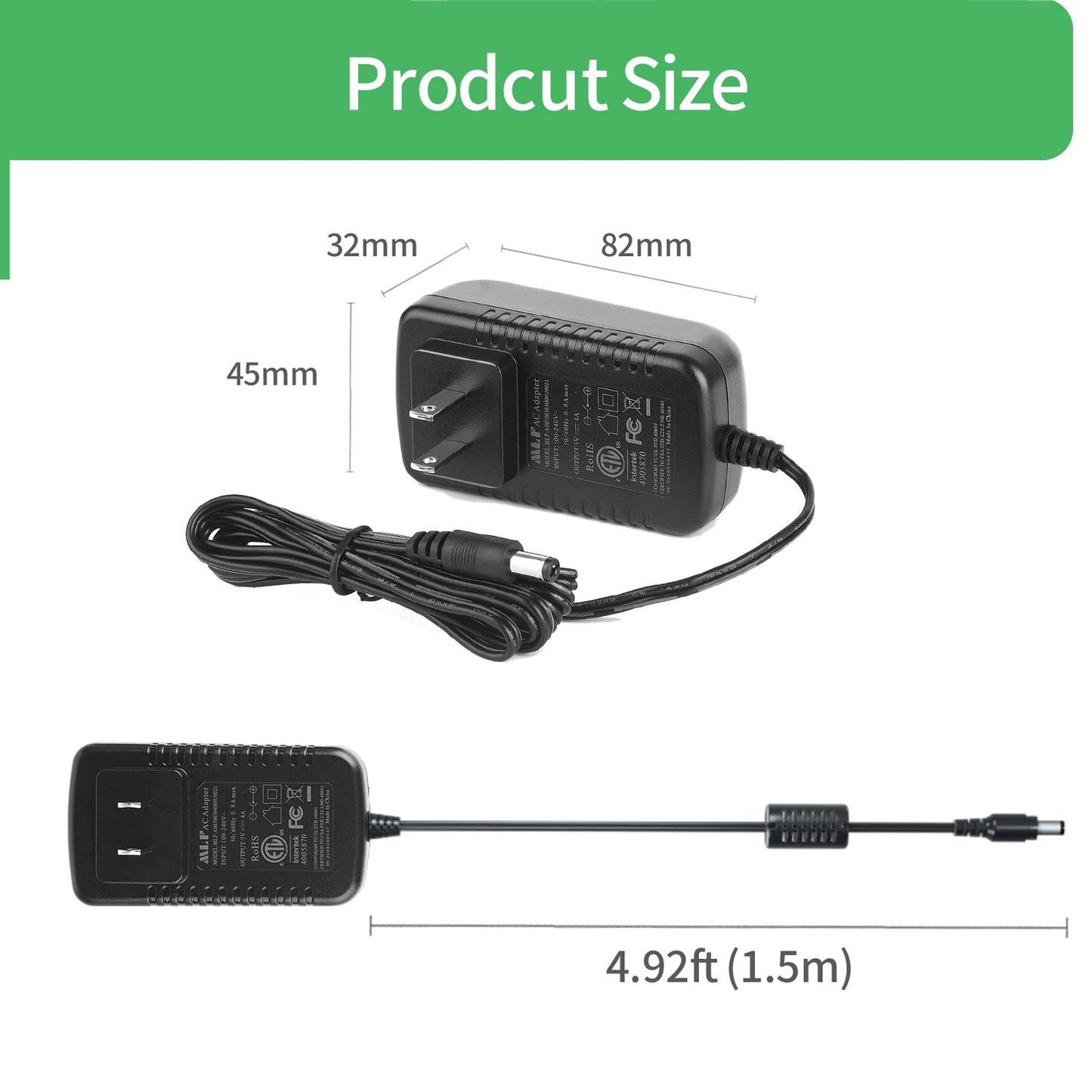 Security-01 AC to DC 5V 4A Power Supply Adapter, Plug 5.5mm x 2.1mm,UL Listed