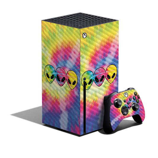 MightySkins Carbon Fiber Skin Compatible with Xbox Series X Bundle - Groovy Aliens | Protective, Durable Textured Carbon Fiber Finish | Easy to Apply