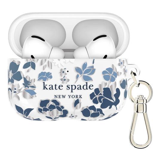 kate spade new york AirPods Pro 3 Protective Case with Keychain Ring Clip - Flowerbed Blue, Compatible with AirPods Pro 3rd Generation