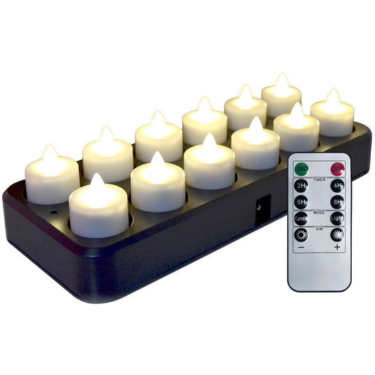 TELOSMA Inductive Rechargeable LED Bright White Tealight Candles Flameless with Timer Remote, Set of 12