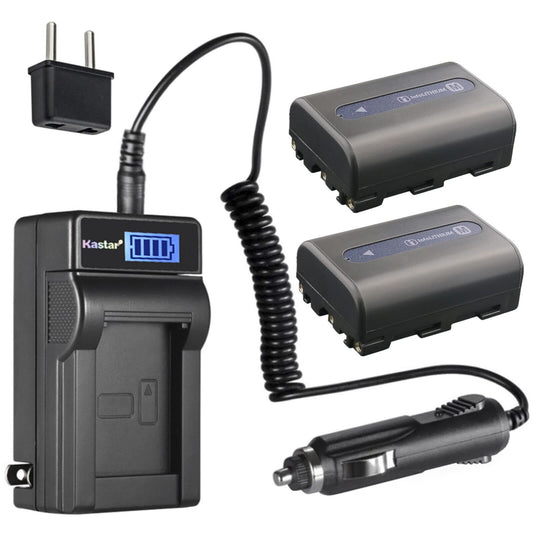 Kastar 2-Pack NP-FM50 Battery and LCD AC Charger Compatible with Sony DSR-PDX10 CCD-TRV730 CCD-TRV740 CCD-TRV748 DSC-F707 DSC-F717 DSC-F828 DSC-R1