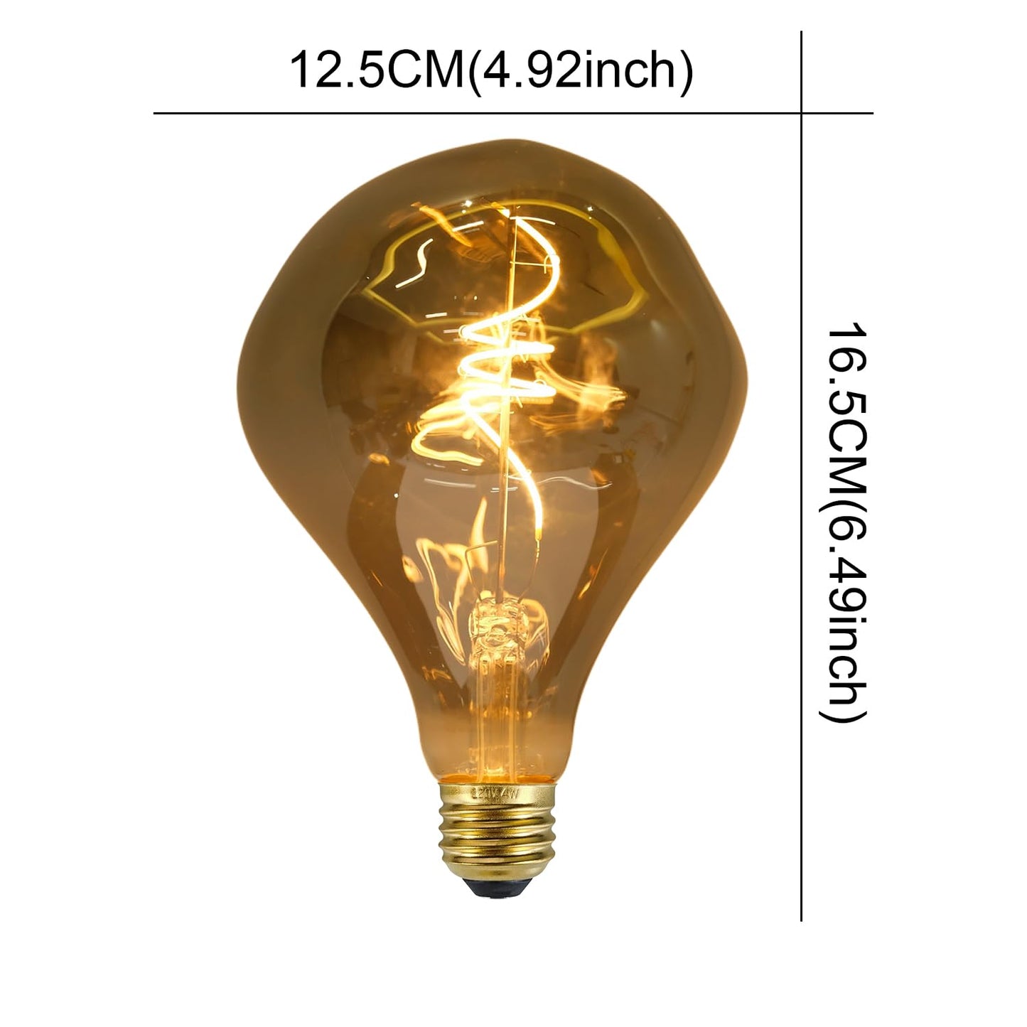 BollyLite G40 LED Edison Bulb, Smoke Gray Hand-Blown Hard Glass, 4W (25W Incandescent Equivalent), 110-130V, E26, 2000K Warm Yellow Light, 200LM