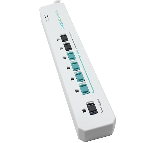 Simply Conserve Advanced Power Strip SC73T1, Surge Protector Outlets, White Power Strip Extension Cord with Multiple Outlets, Power Surge Strip