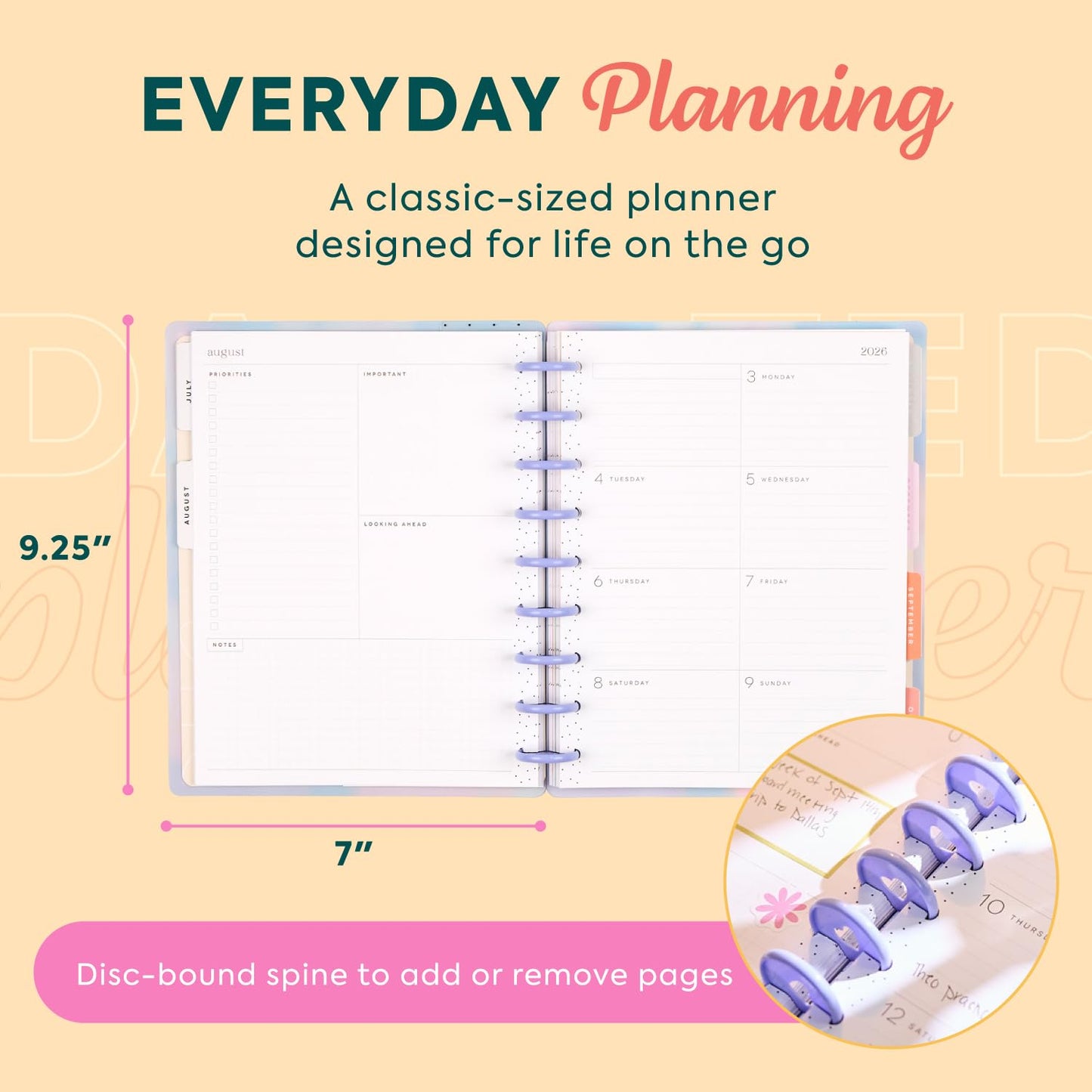 Happy Planner Disc-Bound Planner July 2024-June 2025, Includes 3 Extra Months and 2 Sticker Sheets, Classic Size, 7" x 9.25", Vertical Layout, Smiley