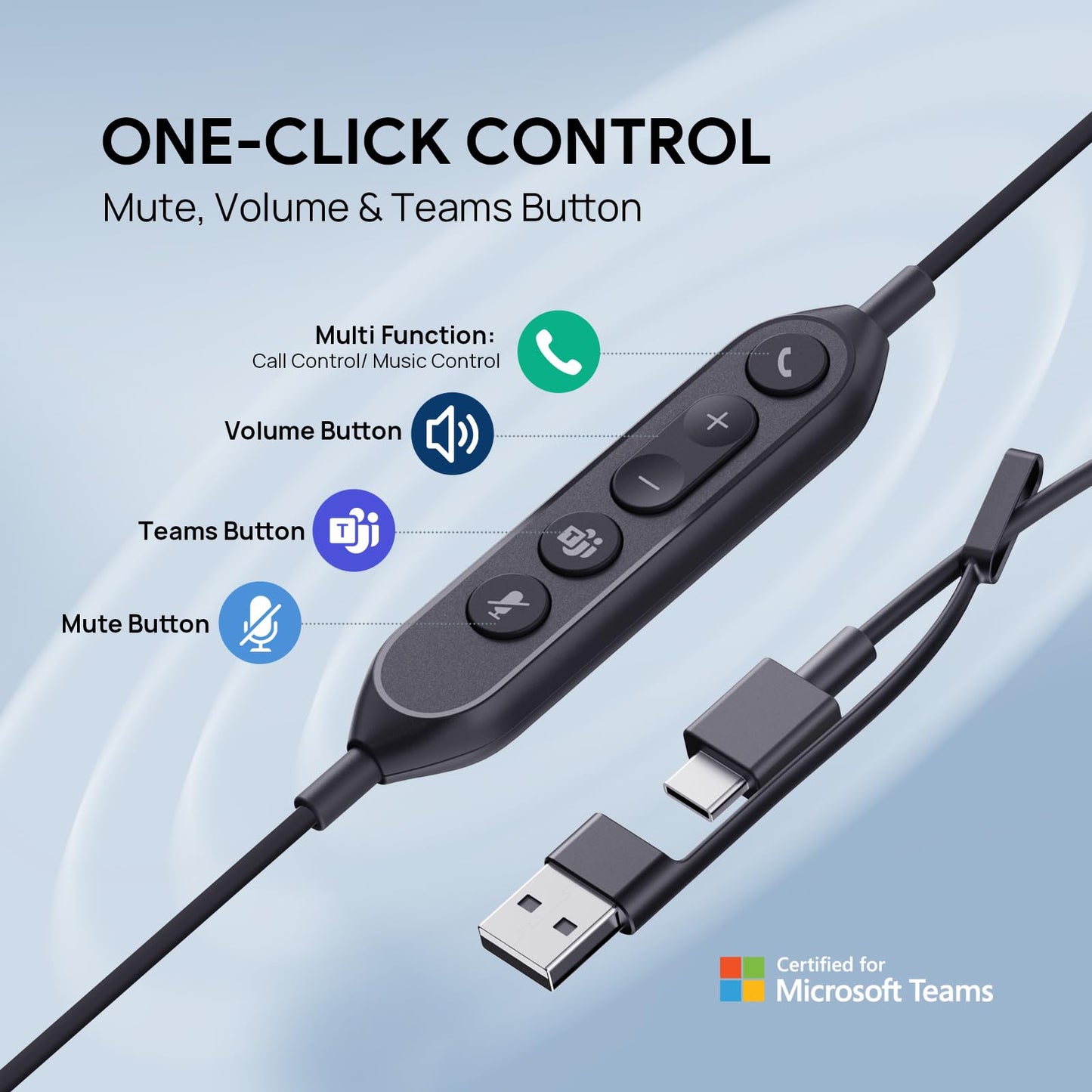 Yealink UH46 Mono USB Wired Headset with 3 Noise Cancelling Microphones for PC/Computer/Laptop, Teams Certified,Mute Call Button for Home Office