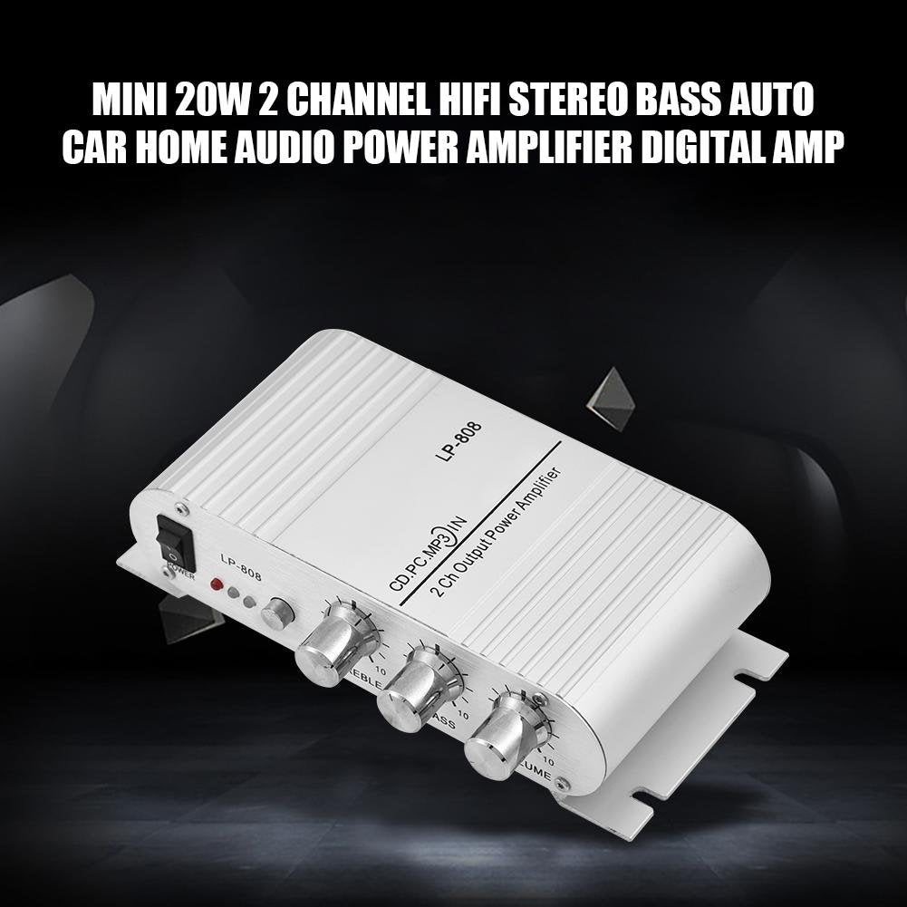 Stereo Amplifier, Mini 20W 2 Channel HiFi Stereo Bass Power Amplifier, Home/Car Audio Digital Amp Support 3.5mm Audio Jack Input Port
