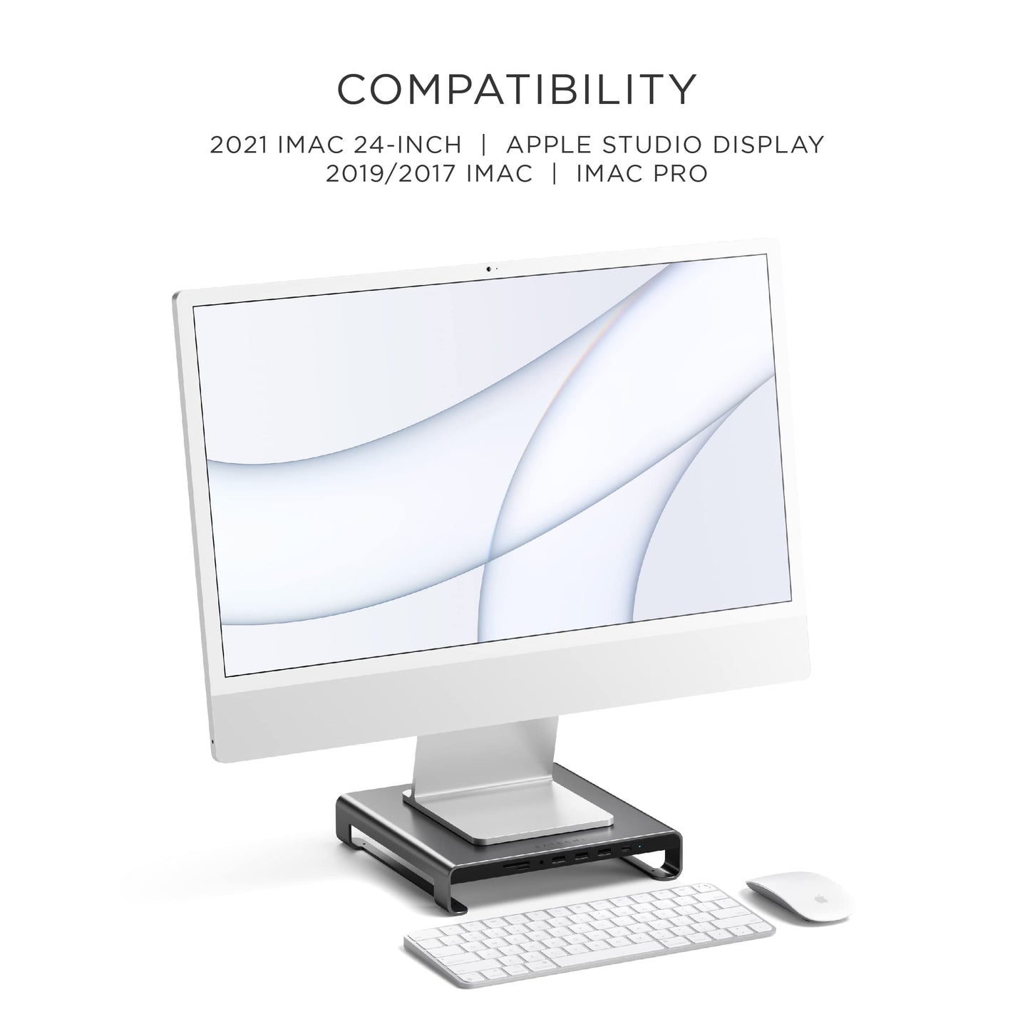 SATECHI Type-C Aluminum Monitor Stand Hub with USB-C Data, USB 3.0, Micro/SD Card Slots & 3.5mm Headphone Jack - for Apple Studio Display, iMac, iMac