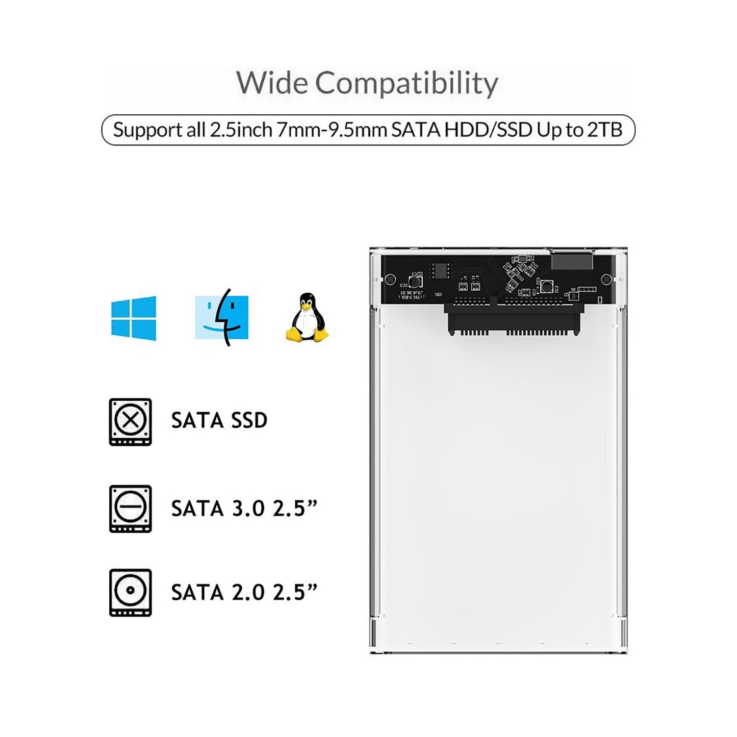 Reletech 2.5” Type-C External Hard Drive Enclosure USB C 3.1 Gen2 6Gbps to SATA III 7/9.5mm External HDD/SSD Case Tool Free Support UASP Up to 4TB